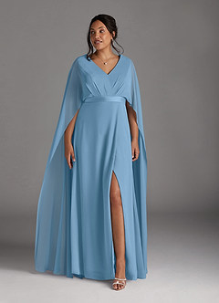 Azazie Isa vestidos de madre de la novia Vestido de Azul Acero de Gasa de Corte En A con Cuello en V plisado image9