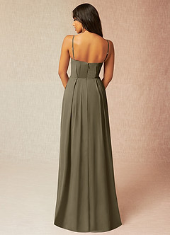 Azazie Kyedae Jurken voor bruidsmeisjes Jurk van Chiffon met A-Lijn V-hals geplooid Wilgengroen image2