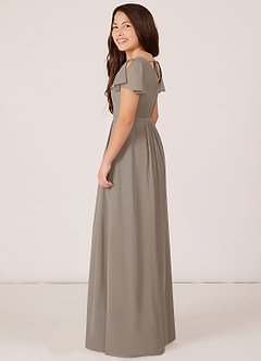 Azazie Peony Junior Taupe A-Line Pleated Chiffon Dress image5