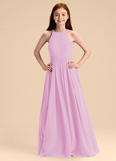 Azazie Arianthe Junior Vestido de Rosa Caramelo de Gasa de Corte en A con Plisado image7