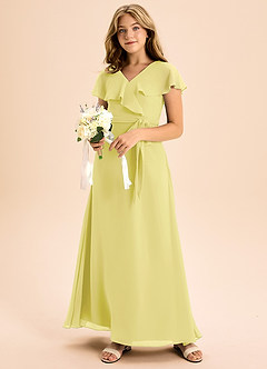 Azazie Lainey Junior Abito A-Line in Chiffon Con Tasche Sorbetto Al Limone image6