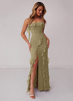Barbie ♥ Azazie Bridesmaid Dresses Moss Green Sheath Bow Chiffon Dress image4