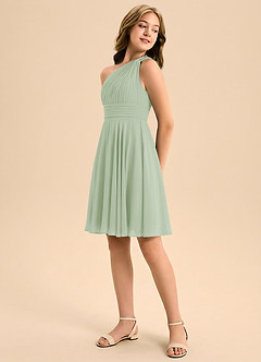 Azazie Charlize Junior Jurk van Chiffon met A-Lijn Geplooid Stoffige Salie image4