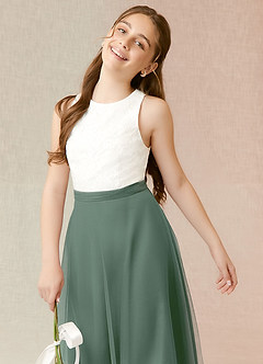 Azazie Albertine Junior Vestir Eucalipto de Chiffon de Linha A com Renda image5