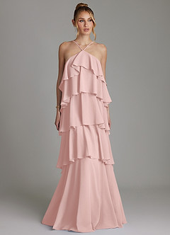 Azazie Deena Kleider zum Anprobieren zu Hause A-Linie Gestreift Chiffon Kleid Staubiger Salbeigrün image1