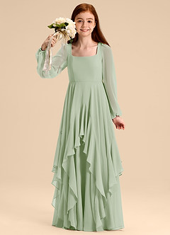 Azazie Clara Junior Abito A-Line in Chiffon Blusa Verde Salvia image1
