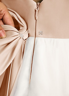 Azazie Eleni Blumenmädchenkleider Ballkleid Schleifen Tüll Kleid Elfenbein Englisches Rosa image8