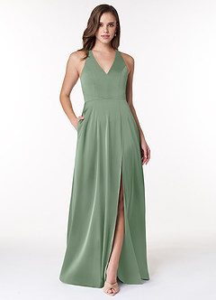 Azazie Ceria Sprzedaż ostateczna Linia A Satyna elastyczna Długość podłogi Sukienka image1