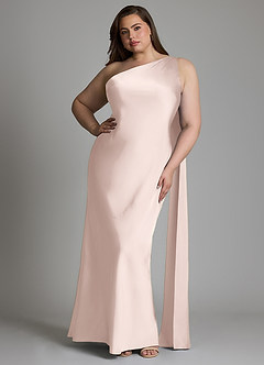Azazie Juniper Bridesmaid Dresses Blushing Pink Mermaid One Shoulder Stretch Satin Dress image7