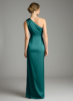 Azazie Emorie Final Sale Peacock Sheath One Shoulder Stretch Satin Dress image6