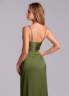 Azazie Sabrine Final Sale Olive A-Line Sweetheart Neckline Stretch Satin Dress image7