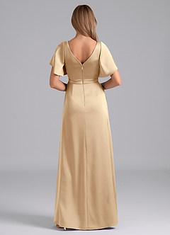 Azazie Ambrosia Bridesmaid Dresses Champagne A-Line Pleated Stretch Satin Dress image3