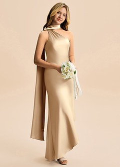 Azazie Briony Junior Etui Plissee Stretch-Satin Kleid Champagner image4