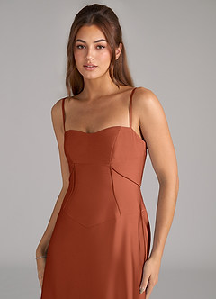 Azazie Valentine Abiti da Damigella Abito A-Line in Raso Elasticizzato Corsetto Cedro Rosa image6