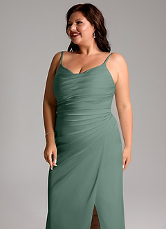 Azazie Deandra Brautjungfernkleider Meerjungfrau-Linie Plissee Stretch-Satin Kleid Eukalyptus image12