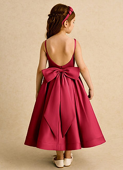Azazie Babs Blumenmädchenkleider Ballkleid Plissee Matte Satin Kleid Scharlachrot image6