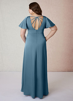 Azazie Lani Brautjungfernkleider A-Linie Volantärmel Stretch-Satin Kleid Bermudablau image8