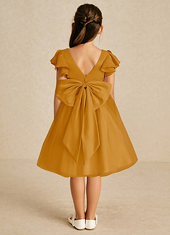 Azazie Kaeya Flower Girl Dresses Butterscotch A-Line Bow Tulle Dress image1