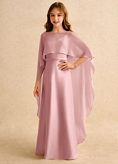 Azazie Fishie Girls Formal Robe Demoiselle D'honneur Fillette Robe Trapèze en Mat Satiné Rose Poussiéreuse image1