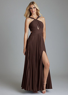 Azazie Hosanna Bridesmaid Dresses Ganache A-Line Pleated Chiffon Dress image1
