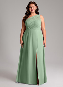 Azazie Phaedra Bridesmaid Dresses Matcha A-Line One Shoulder Chiffon Dress image9