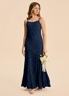 Azazie Lioren Junior Meerjungfrau-Linie Gestreift Blumen-Burnout Kleid Dunkelmarine image5