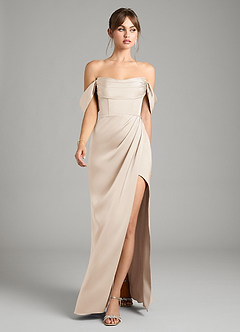 Azazie Johana Bridesmaid Dresses White Alabaster Mermaid Off the Shoulder Stretch Satin Convertible Dress image5