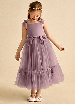 Azazie Jaci Blumenmädchenkleider A-Linie Spaghetti Riemen Chiffon Kleid Altrosa image6