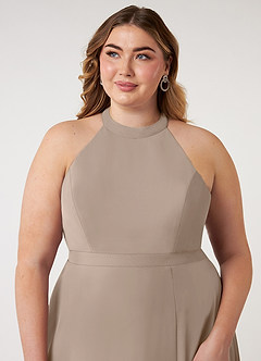 Azazie Clarice Bridesmaid Dresses Taupe A-Line Halter Chiffon Dress image13