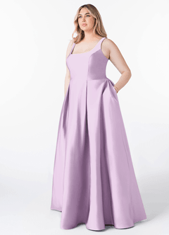 Azazie Neve Jurken voor bruidsmeisjes Jurk van Stretch Satijn met Baljurk met Zakken Frosted Lila image7