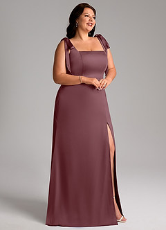 Azazie Frostine Bridesmaid Dresses Sangria A-Line Bow Stretch Satin Dress image11