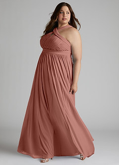 Azazie Hillian Bridesmaid Dresses Cedar Rose A-Line Halter Pleated Mesh Dress image10