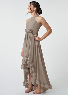 Azazie Hermione Junior Taupe A-Line Chiffon Dress image4