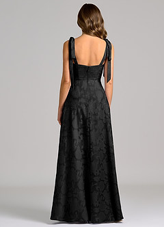 Azazie Debra Bridesmaid Dresses Black A-Line with Pockets Floral Burnout Dress image6