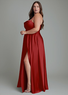 Azazie Elle Bridesmaid Dresses Pomegranate A-Line Pleated Stretch Satin Dress image13