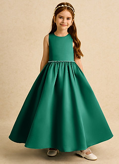 Azazie Daisies Robe Demoiselle D'honneur Fillette Robe Princesse en Mat Satiné Arc émeraude image2