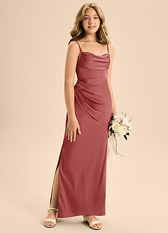 Azazie Mai Junior Klä av A-Line i Stretch Satin Älskling Halsringning image3