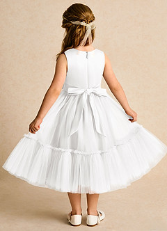 Azazie Miracle Abiti da Ragazza di Fiori Abito A-Line in Raso Opaco Fiocco Bianco image2