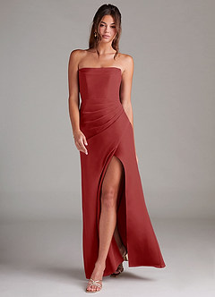 Azazie Leonis Bridesmaid Dresses Rust Sheath Strapless Chiffon Convertible Dress image7