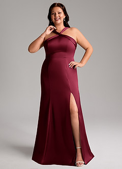 Azazie Rue Bridesmaid Dresses Burgundy Mermaid Pleated Stretch Satin Dress image8