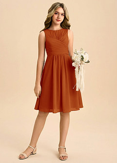 Azazie Skyla Junior Vestido de Pimenton de Gasa de Corte en A con Plisado image1