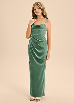 Azazie Mai Junior Vestido de Eucalipto de terciopelo de Corte en A con Escote de Corazón image1