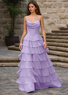 Floralace Lilac Ruffled A-line Prom Dress image4