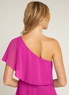 Azazie Lizzy Final Sale Fuchsia A-Line One Shoulder Chiffon Dress image3