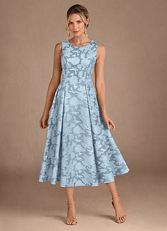 Azazie Fulton Mother of the Bride Dresses Sky Blue A-Line Pleated Floral Burnout Dress image1