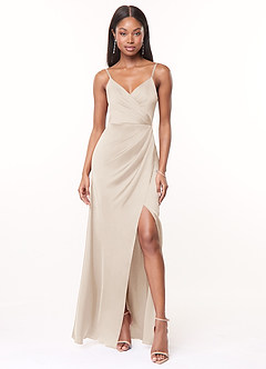 Azazie Maci Bridesmaid Dresses White Alabaster A-Line V-Neck Pleated Stretch Satin Dress image1
