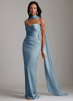Azazie Sonora Bridesmaid Dresses Dusty Blue Sheath Strapless Stretch Satin Dress image10