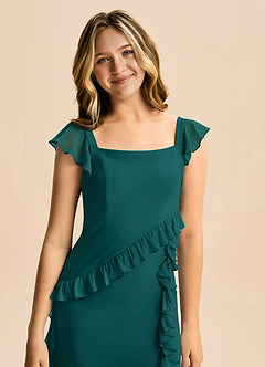 Azazie Aveline Junior Peacock A-Line Ruched Chiffon Dress image7
