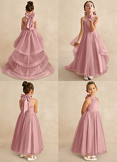 Azazie Bev vestidos de niña de las flores Vestido Rosa Polvorienta de Tul de Corte en A con Convertible image2