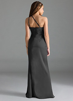 Azazie Eren Junior Robe Fourreau en Satin extensible Plissée Noir image2